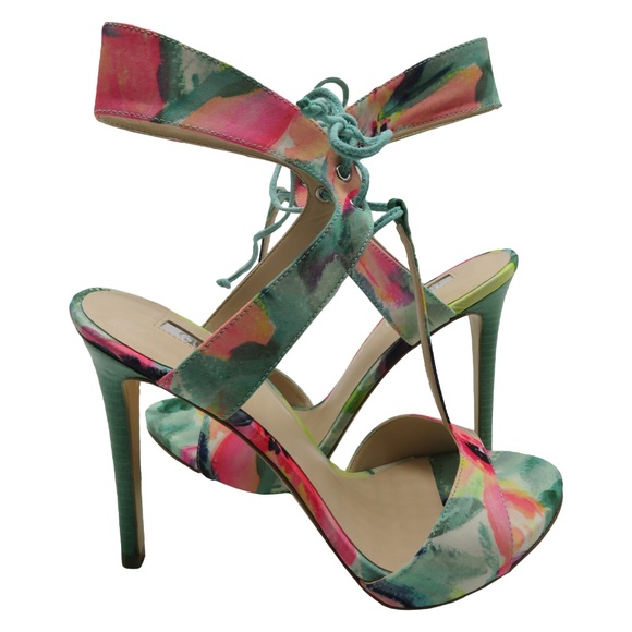 Guess ALEXES Floral Print Tie Heels Sandal 7 - Picture 3 of 8